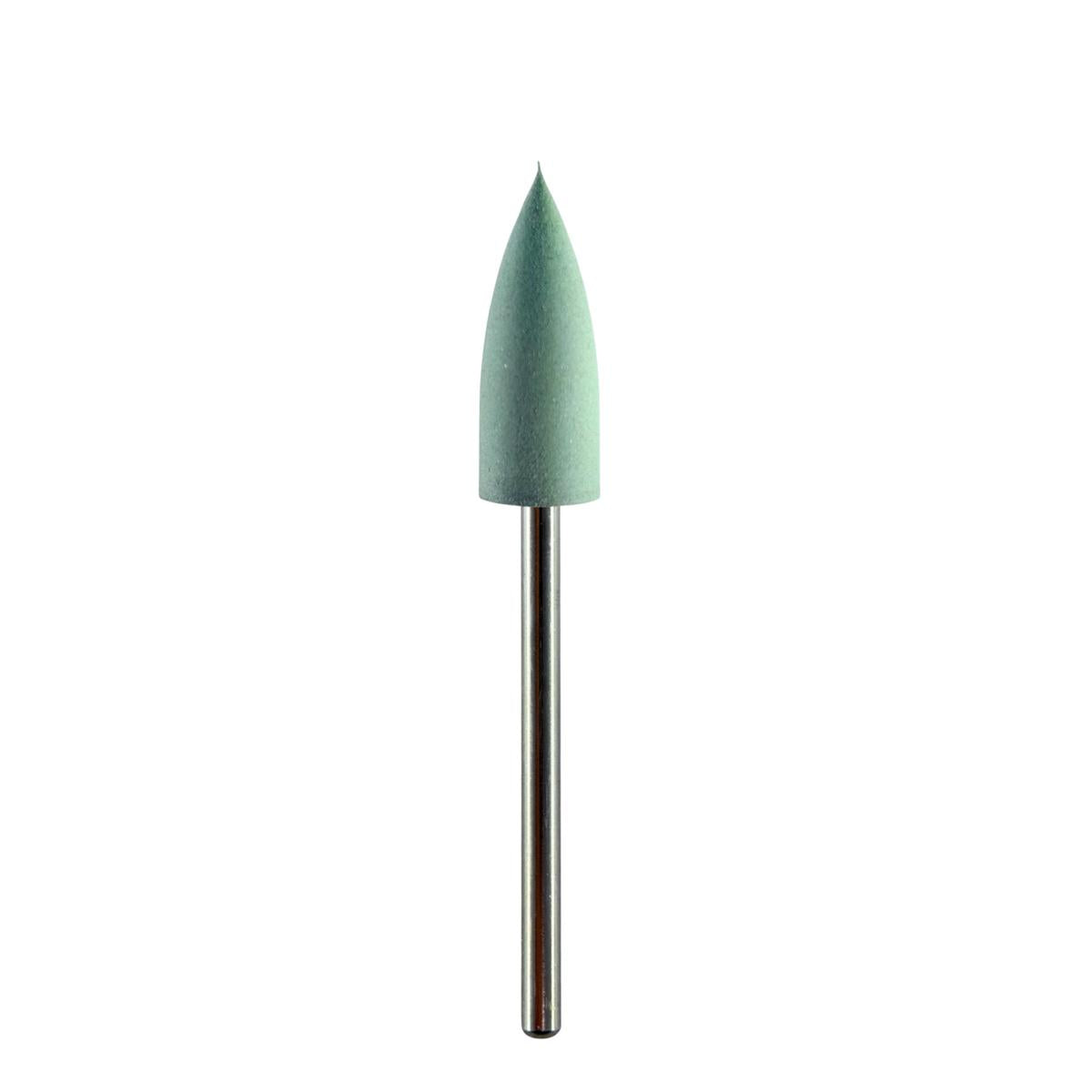Pulidor de silicona abrasiva Bola puntiaguda 6x16mm | 🟢 Verde — Medio (M) — Rectificado | Etapa 3 — Rectificado y pulido intermedio | Titanio · Metales preciosos | HP 2,35 mm | SPIN tech