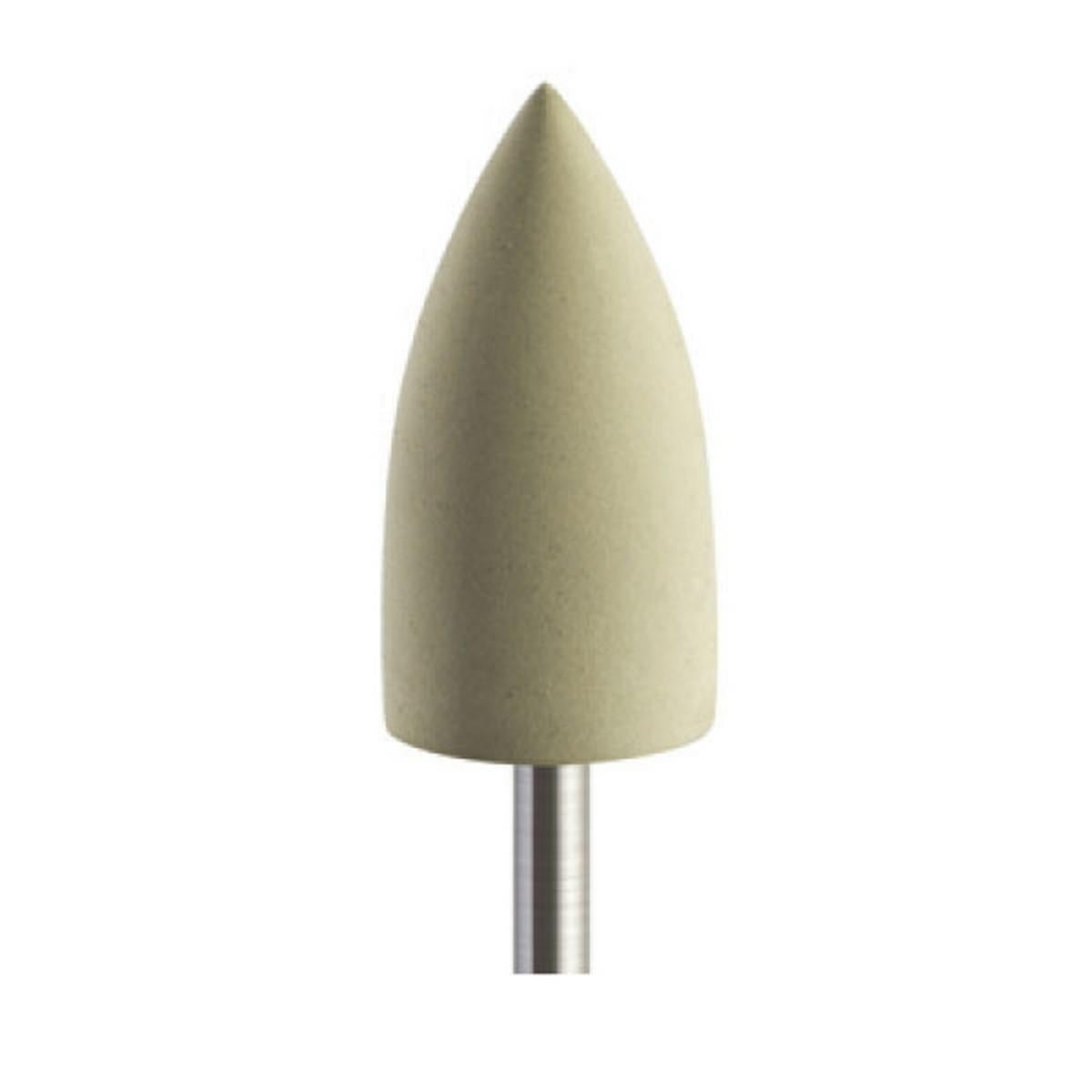 Pulidor de goma silicona Bala puntiaguda mediana 10x20mm | ⚪ Claro — Fino (F) — Acabado y alto brillo | Etapa 4 — Acabado y alto brillo | Acrílico · PMMA · Plástico técnico | HP 2,35 mm | SPIN tech