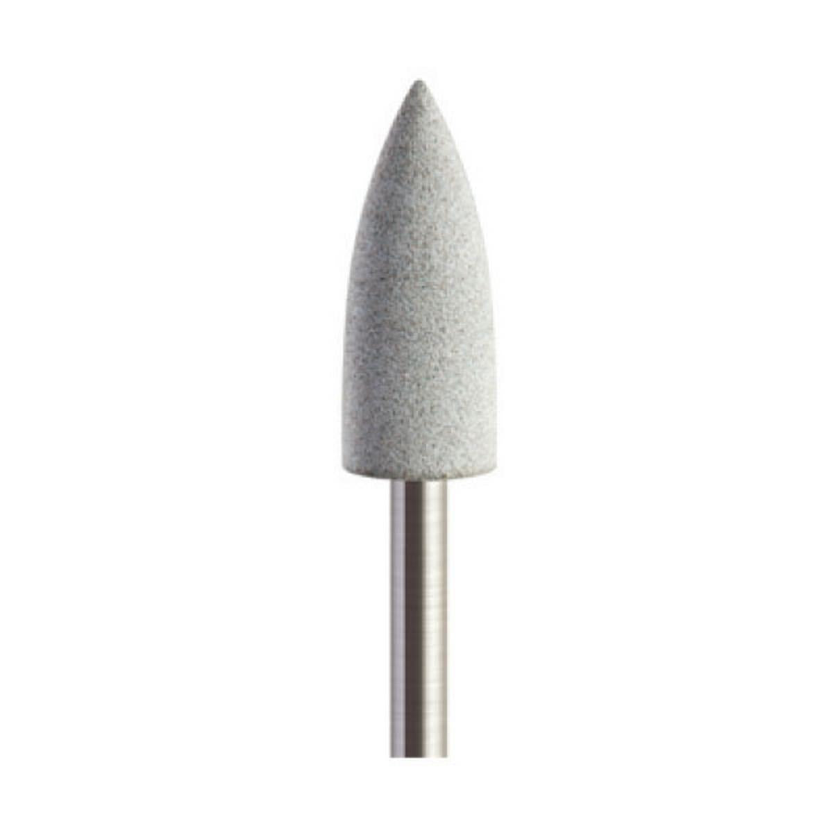 Pulidor de goma silicona Bala puntiaguda 6x16mm | ⚫ Gris — Duro (H) — Desbaste y contorneado | Etapa 1 — Desbaste y contorneado | Zirconio verde · Cerámica | HP 2,35 mm | SPIN tech