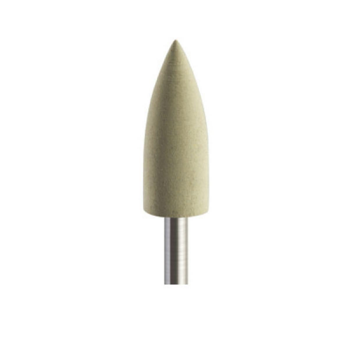 Pulidor de goma silicona Bala puntiaguda pequeña 6x16mm | ⚪ Claro — Fino (F) — Acabado y alto brillo | Etapa 4 — Acabado y alto brillo | Acrílico · PMMA · Plástico técnico | HP 2,35 mm | SPIN tech