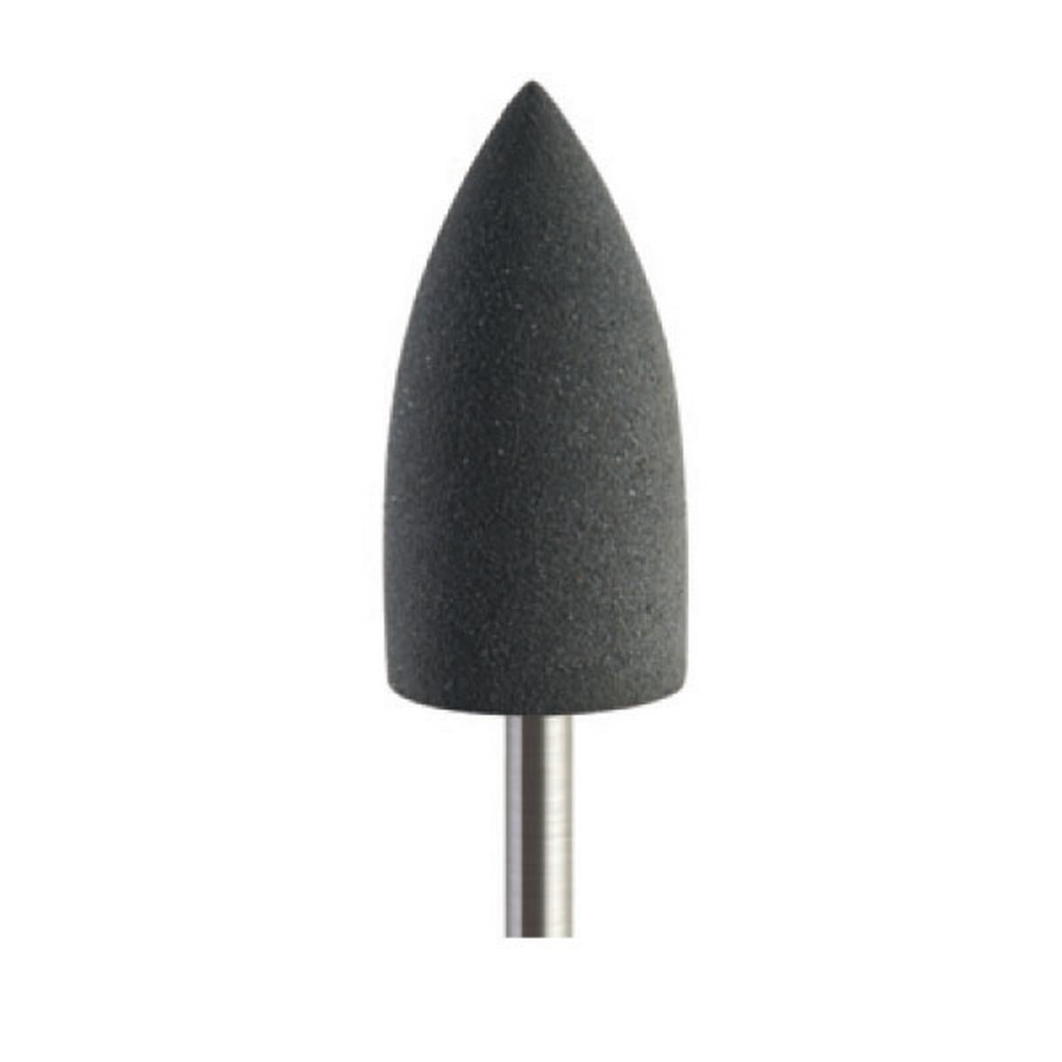 Pulidor de goma silicona Bala puntiaguda mediana 10x20mm | ⚫ Gris — Medio (M) — Rectificado | Etapa 2 — Rectificado y pulido intermedio | Acrílico · PMMA · Plástico técnico | HP 2,35 mm | SPIN tech