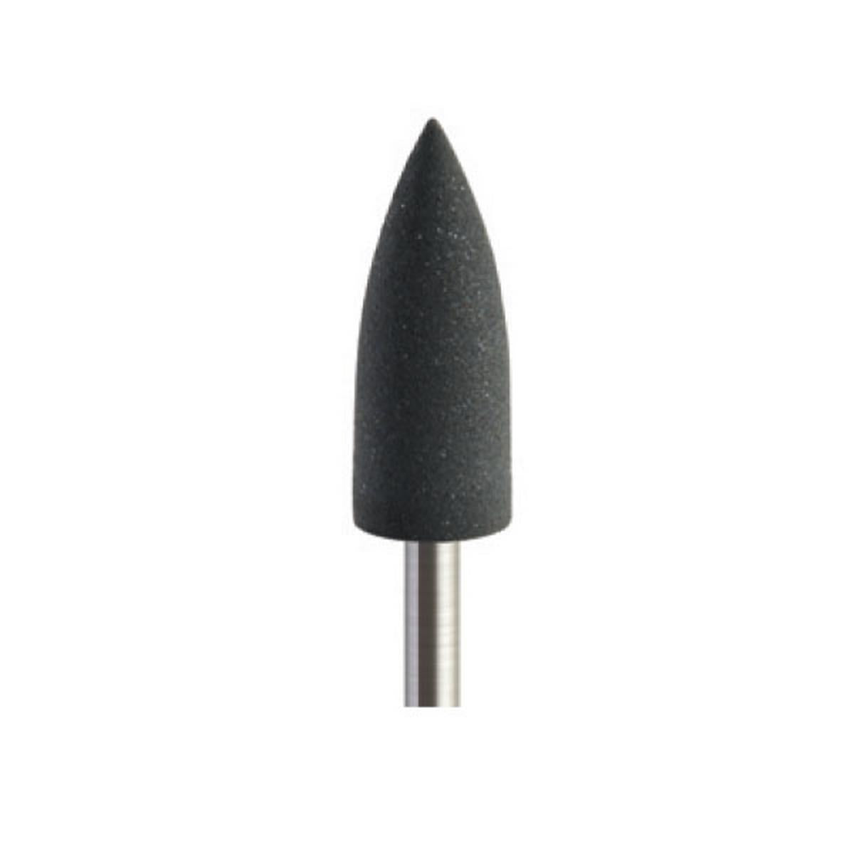 Pulidor de goma silicona Bala puntiaguda pequeña 6x16mm | ⚫ Gris — Medio (M) — Rectificado | Etapa 2 — Rectificado y pulido intermedio | Acrílico · PMMA · Plástico técnico | HP 2,35 mm | SPIN tech