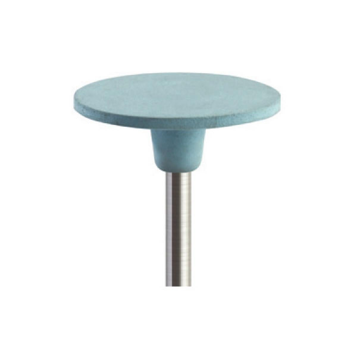 Pulidor de goma silicona Disco fino 18x1mm | 🔵 Celeste — Fino (F) — Acabado y brillo | Etapa 3 — Acabado y brillo final | Zirconio verde · Cerámica | HP 2,35 mm | SPIN tech