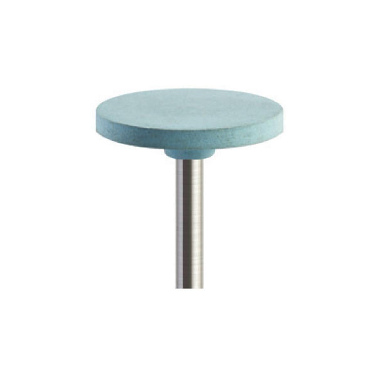 Pulidor de goma silicona Disco 15x2mm | 🔵 Celeste — Suave (F) — Acabado y alisado | Etapa 3 — Acabado y alisado final | Zirconio verde · Cerámica | HP 2,35 mm | SPIN tech