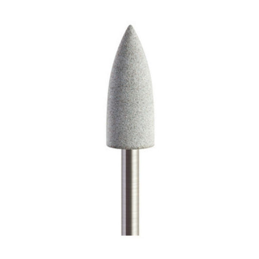 Pulidor de goma silicona Bala puntiaguda 6x16mm | ⚫ Gris — Duro (H) — Desbaste y contorneado | Etapa 1 — Desbaste y contorneado | Zirconio verde · Cerámica | HP 2,35 mm | SPIN tech