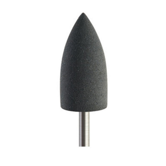 Pulidor de goma silicona Bala puntiaguda mediana 10x20mm | ⚫ Gris — Medio (M) — Rectificado | Etapa 2 — Rectificado y pulido intermedio | Acrílico · PMMA · Plástico técnico | HP 2,35 mm | SPIN tech