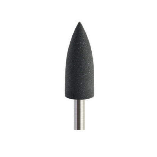 Pulidor de goma silicona Bala puntiaguda pequeña 6x16mm | ⚫ Gris — Medio (M) — Rectificado | Etapa 2 — Rectificado y pulido intermedio | Acrílico · PMMA · Plástico técnico | HP 2,35 mm | SPIN tech