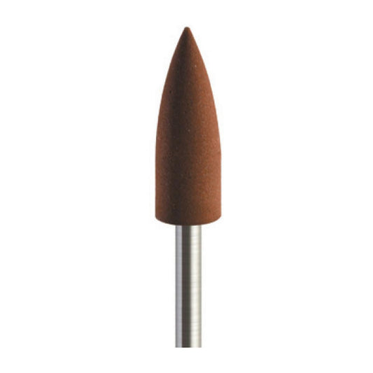 Pulidor de silicona abrasiva Bola puntiaguda 6x16mm | 🟤 Marrón — Duro (H) | Etapa 2 — Desbaste controlado | Titanio · Metales preciosos | HP 2,35 mm | SPIN tech
